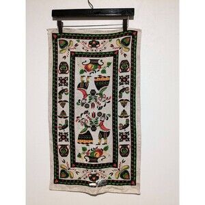 Vintage Linen Tea Towel Parisian Prints Penn Dutch Folk Art Screen Print NOS